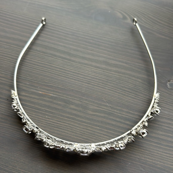 Silver Crystal Tiara with Floral Design - Picture 4 of 12